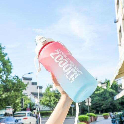Ultra-large-capacity Sports Water Cup 2000ml Portable Straw Flap Outdoor Anti-drop Matte with Kettle Water Bottles