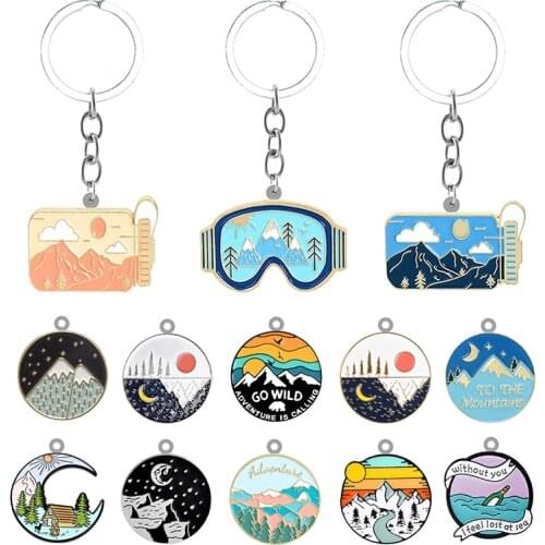 TAFREE Mountain Starry Night Camping Cartoon Personality Keychain Jewelry Resin Epoxy Backpack School Bag Keychain