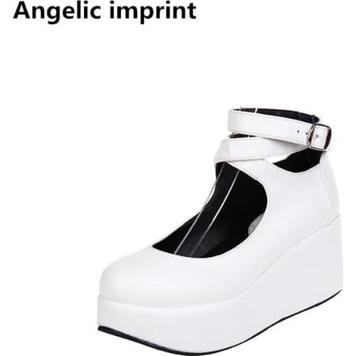 Angelic imprint woman mori girl lolita cosplay shoes lady high thick heels wedges pumps women princess dress party shoes 33-47