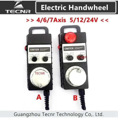 4 6 7 Axis MPG Universal Pendant Handwheel manual pulse generator 5V 12V 24V with Emergency Stop for cnc router machine TECNR