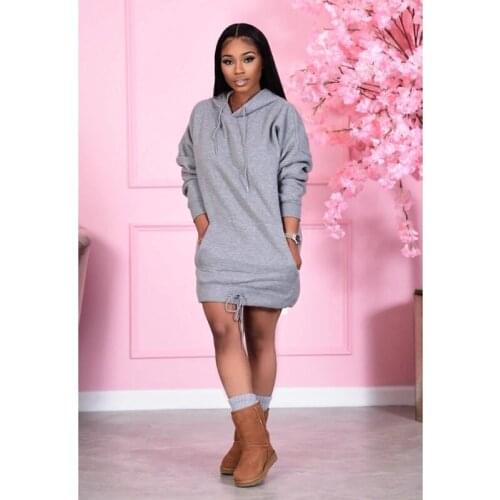 Spring Clothing Drawstring Hooded Dress Fashion Sexy Long Sleeve Dresses for Women Club Outfits Lounge Wear Streetwear Wholesale