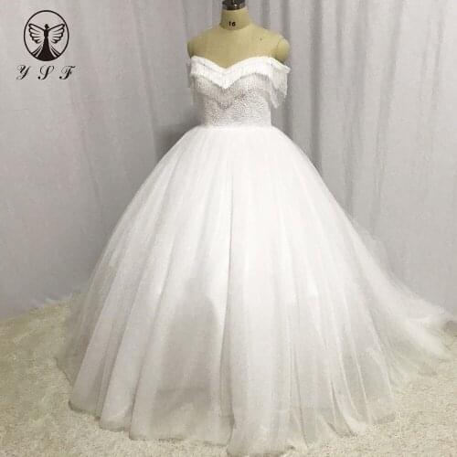 Vintage Vestidos De Novias Off the Shoulder Sweetheart Beaded Crystals Short Sleeve Ball Gown Wedding Dresses 2018