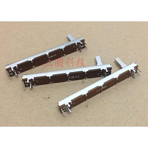 [VK]10pcs 7.5CM 75MM A10K A10Kx2 B10K B50K B100K 6 foot stereo pusher double Potentiometer mixer fader Slide shaft 15mm switch
