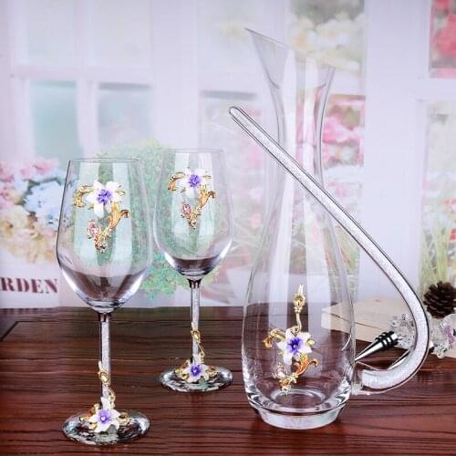 High-End Enamel Red Wine Glass Decanters Kit Lily Light Luxury Goblet Gift Box Creative Wedding Gift