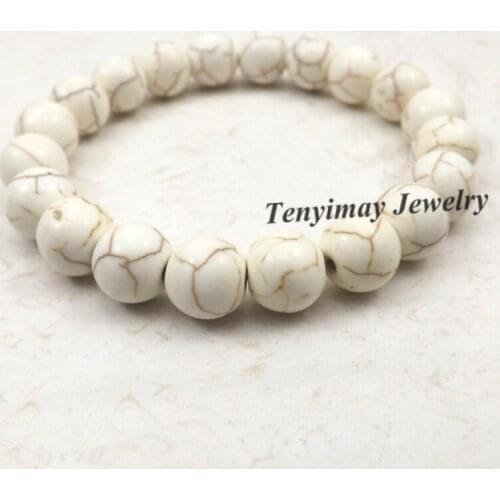 High Quality 10mm White Turquoises Bead Stretchy Bracelet 12pcs/Lot Free Shipping