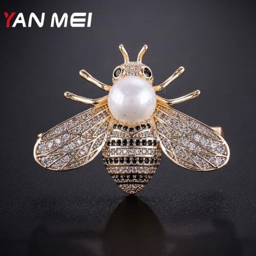 YANMEI Rhinestone Bee Brooch For Ladies CZ Fly Insect Brooches Pin Enamel Pins Clothes Accessories For women Broche YMX0297