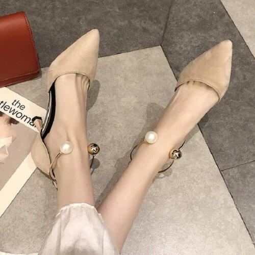 2021 spring and summer new fashion all-match pointed pearl buckle womens shoes small fresh stiletto high heels