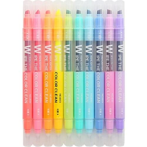 10-Color Erasable Highlighter Crayon Marker Pen Double-Headed Highlighter Pen For Art Drawing, Graffiti Marking, School Supplies
