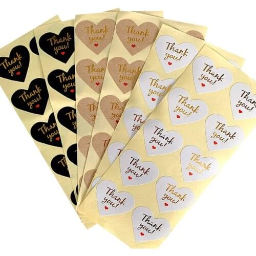 100pcs/lot Love Bronzing 'Thank You' Red Heart Kraft Paper Sealing DIY Decorative Sticker Craft Stickers Scrapbooking