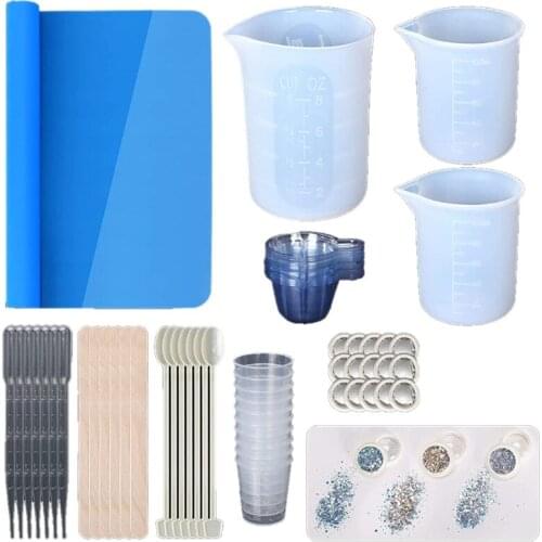 130Pcs/set Epoxy Resin Crystal Glue Adjusting Tool Set Measuring Cups Plastic Resin Mixing Cups Resin Mixing Spoons