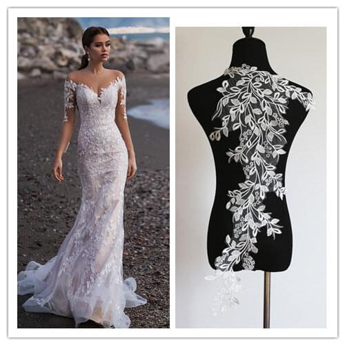 Ivory white Leaf Flower Handmade Diy Wedding Dress Veil Lace Patch Applique Mirror Flower Lace Fabric Accessories