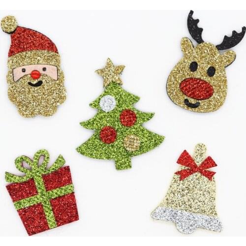 20PCS Glitter Leather Non-Woven Fabric For Hair Clips, Christmas Applique Patches DIY Craft Decoration Y19070301
