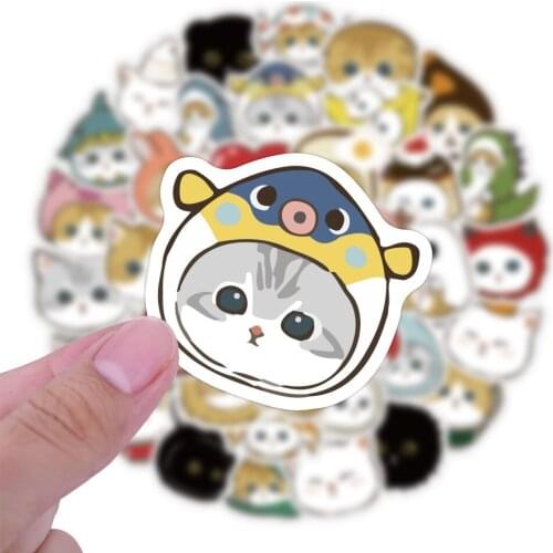 40pcs Cartoon Cute Cat Wearing Clothes Stickers Childrens Rewards Handbook Mobile Stationery Helmet Cartoon Animal Sticker Toy