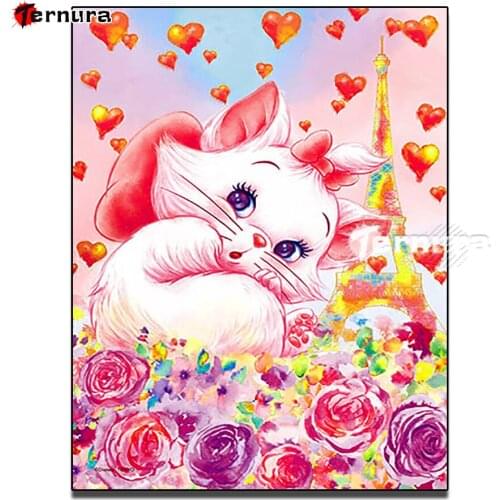 Cute animal 5D DIY Diamond Painting pink cat Space Cross Stitch Diamond Mosaic Diamond Embroidery Rose flower Rhinestone Decor