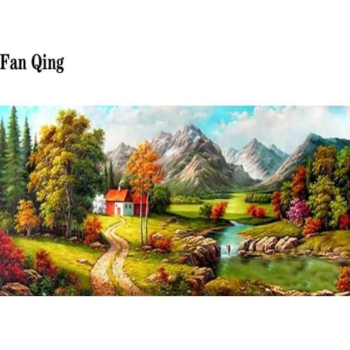 DIY Diamond painting Cross Stitch Autumn idyllic scenery 5d Diamond Embroidery full square round Rhinestone Wall pictures