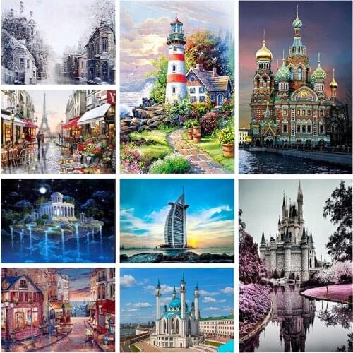 Diamond painting cross stitch embroidery architectural landscape square diamond DIY handmade gift embroidery painting decoration