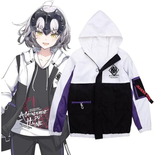 Anime Fate Grand Order Joan of Arc Cosplay Hooded Winter Warm Patchwork Zipper Sweatshirt Cotton Coat Unisex Outerwear