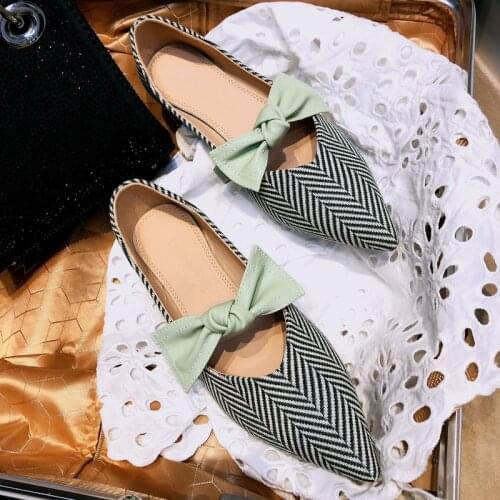 New Womens Flat Shoes Ballet Shoes Breathable Knit Zapatos De Pointed Moccasin Mixed Color Womens Soft Shoes Women Bowknot 40