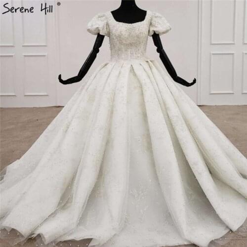 Serene Hill White Short Puffy Sleeve Luxury Wedding Dress 2020 Beading Pearls Sexy High-end Bridal Gown Custom Made CHX0098