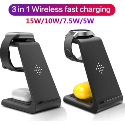 3 in 1 Qi 15W Fast Wireless Charger For iPhone Samsung Phone Holder For iWatch 6 for Airpods Galaxy Buds Gear S4 S3 Dock Charger