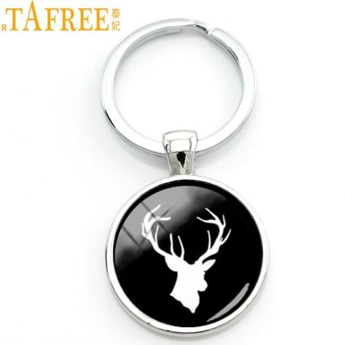 TAFREE Retro charm design wild animal silhouette rustic deer key chain jewelry buck profile men keychain protect wildlife KC499
