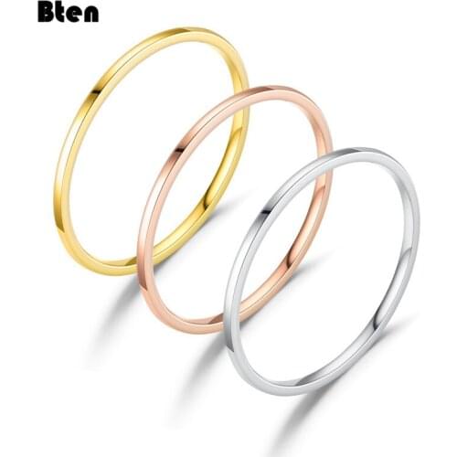 Bten 1MM Thin Titanium Steel Silver Color Couple Ring Simple Fashion Rose Gold Color Finger Ring For Women And Men Mens Gifts
