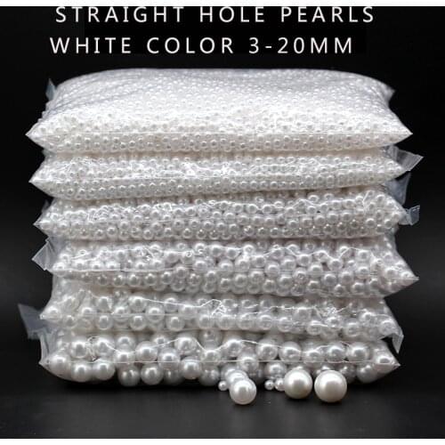 3-20mm Round white Acrylic Pearl spacer Loose Beads Hole beads DIY necklace earrings Garment headwear bag caps jewelry findings
