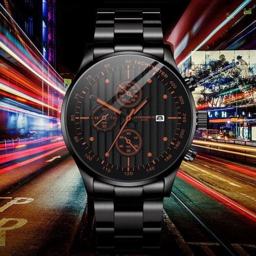 Luxury Fashion Hollow Stainless Steel Belt Mechanical Calendar Watch Male Analog Quartz Wrist Clock Men WatchZegarek Meski