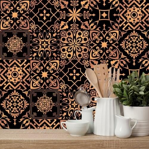 Black Gilt Simulation TileTransfers Wall Sticker For Kitchen Stairs Floor Bathroom Home Decoration Self-adhesive PVC Wall Paster