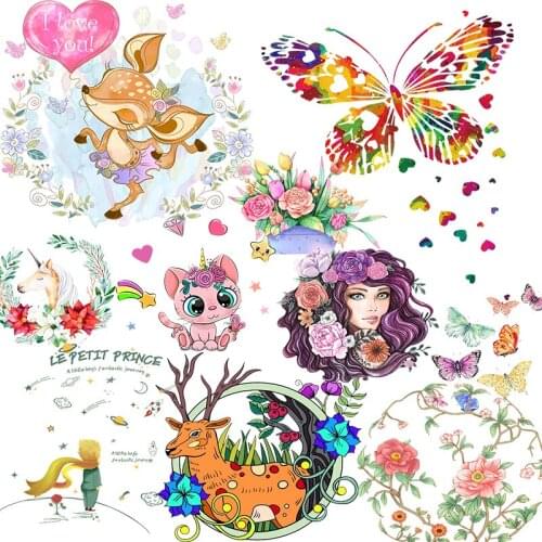 Flower Butterfly Patches New Design Heat Transfer Washable Clothing Deco Badges DIY Accessory Iron-On Transfer Animal Applique