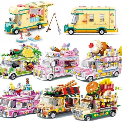 Food Ice Cream Car Camper Candy Friends Sets Building Mini Block Kits Model Bricks Kids Toys Book City Girls Club Amusement Park