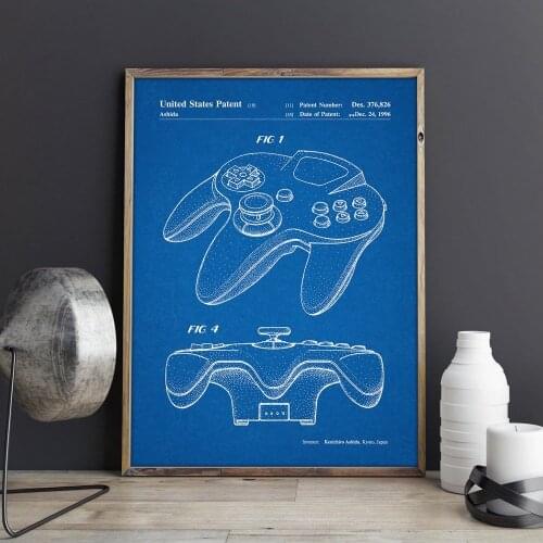 Nintendo 64 Game Controller patent, wall art , posters, room decor,vintage print,blueprint, gift idea, games wall Decorations