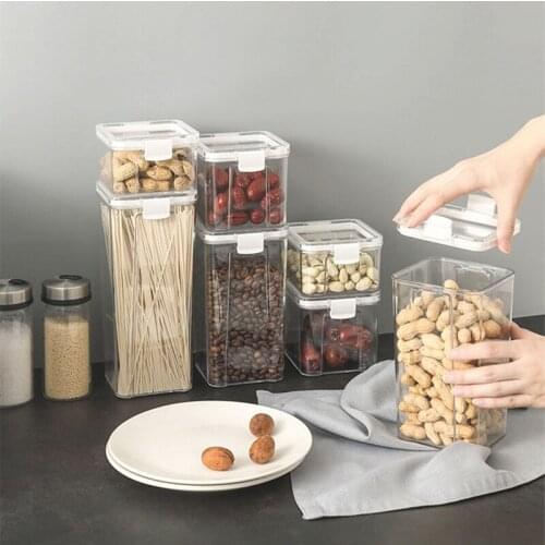 460-1800ml Food Storage Container Plastic Kitchen Refrigerator Noodle Cereal Box Tank Clear Airtight Organization Containers