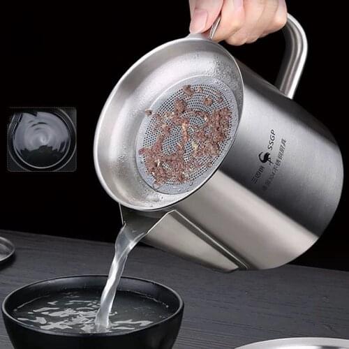 304 Stainless Steel Filter Oil Pot Filter Residue Oil Soup Drain Oil Pot Household Filter Oil Residue Storage Pots Spice Tools