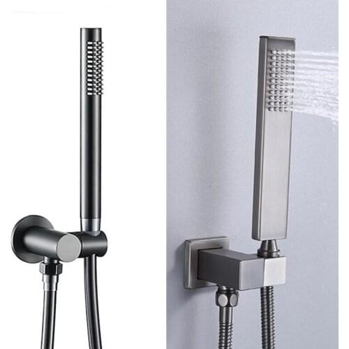 Brushed gray brass HandHeld Shower Head With Wall Connector &1.5m Hose Set Water Saving Copper Handheld Sprayer