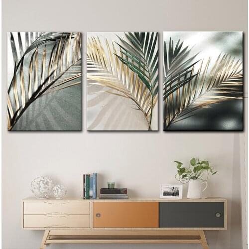 Nordic Wall Art Golden Palm Leaf Plant Canvas Painting Poster Print Botanical Scandinavian Decoration Picture Artwork Home Decor