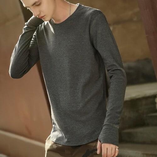 New Fashion T SHIRT Men Long Sleeved Solid Color Tees Shirt Round O-Neck Hip Hop Swag Hem T-shirt Clothing Thumb Hole Tops Tee