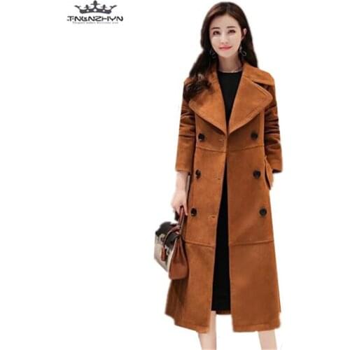 Tnlnzhyn 2019 New Autumn Women Faux Suede Trench Coat Slim Turn Down Collar Trench Coat Female Windbreaker Coat S-4XL Y622