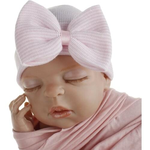 Newborn Baby Thick Knitted Hat Bebs Infant Cotton Hospital Hats Baby Girls Boys Bow Knot Beanies Wool Knit Large Bow Skullies