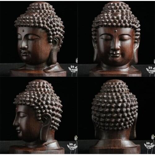 Creative New Buddha Statue Wood Wooden Sakyamuni Tathagata Figurine Mahogany India Buddha Head Statue Crafts Decorative Ornament