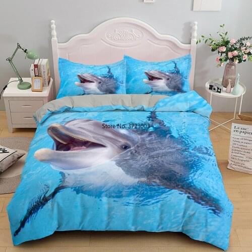 Dolphin Bedding Set Single Pair King Queen Large Size Down Quilt Cover with Pillowcase 2/3 PCS Animal Bedding