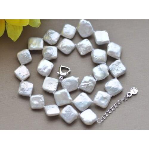 MCT·STAR Z10454 17"-34" 13mm White Square Coin Freshwater Pearl Necklace