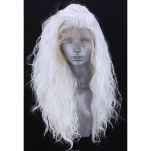 White Blonde Synthetic Lace Front Wigs Body Wave Side Part Heat Resistant Fiber Hair Wig Long Wavy Hand Tied Replacement Wigs