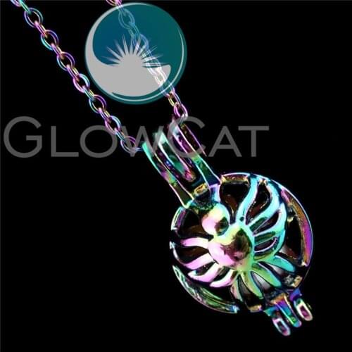 R-C532 Rainbow Colors Grace Angel Beads Cage Pendant Perfume Diffuser Aromatherapy Stone Pearl Cage Locket Necklace