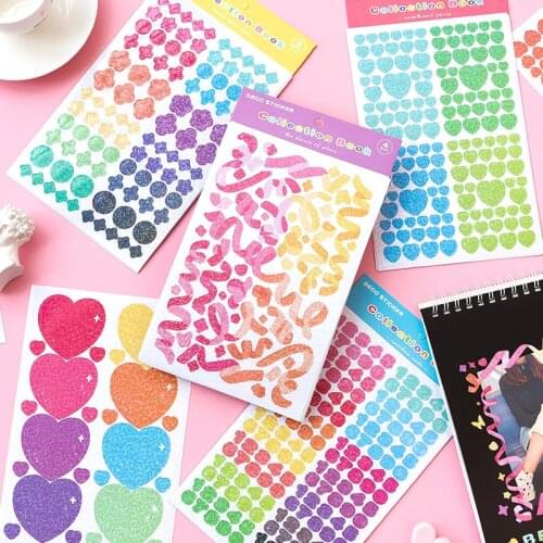 4 Pcs Rainbow Ribbon Love Heart Laser Stickers Decoration Hand Account DIY Material Scrapbook Diary Album Cute Stationery