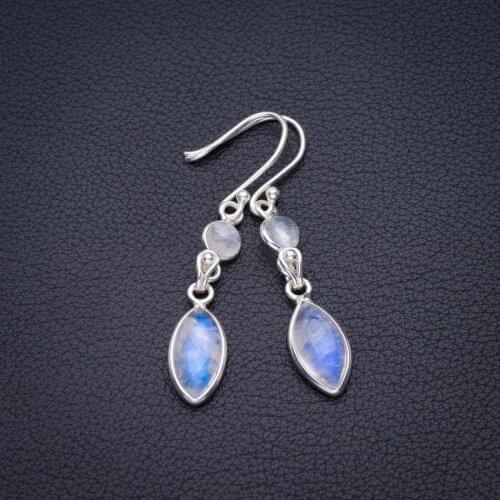 Natural Rainbow Moonstone Handmade 925 Sterling Silver Earrings 1.75" D3356