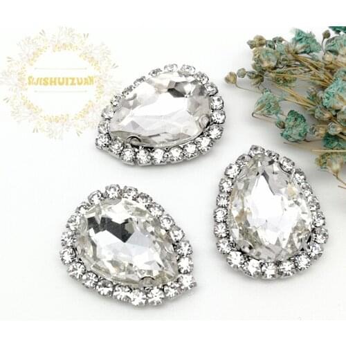 White DR Drill Side Chain Crysta Glass Sewing Rhinestones with Claw DIY Womens Shose and Wedding Dresses