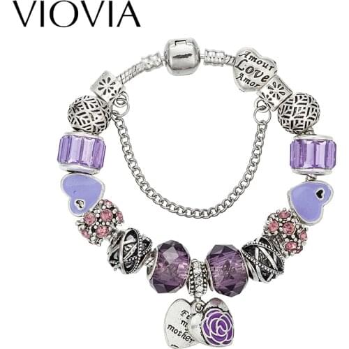 VIOVIA Heart Flower Charm Bracelets For Women With Crystal Beads Bracelets & Bangles Pulseras DIY Jewelry Gift B16148