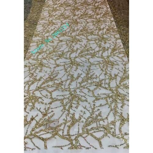 Top Quality African Tulle Lace Fabric with glitter sequins beaded Embroidery Lace Fabirc BZL-34129 for nice dress