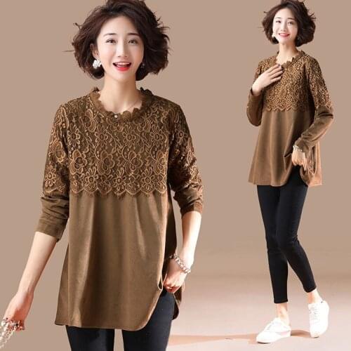 Spring Autumn Women Clothing 2021 Korean Style Loose Lace Stitching Shirt Top Female Large Size Fashion Casual Wild Blouse M152